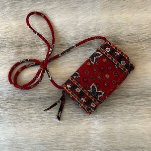 Vintage VERA BRADLEY Red Coin 1999Wallet on a String Black Yellow Velcro Leaves